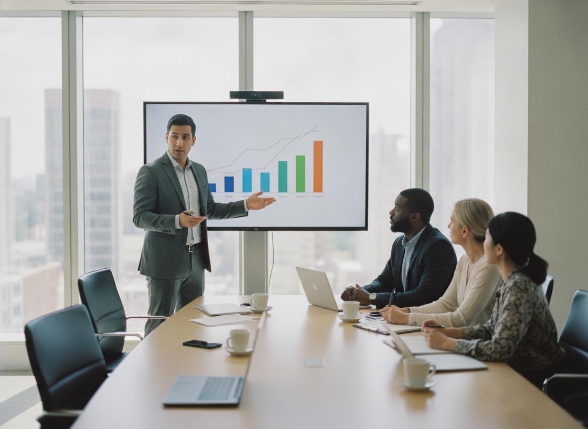 A consultant presenting a strategy roadmap to a leadership team