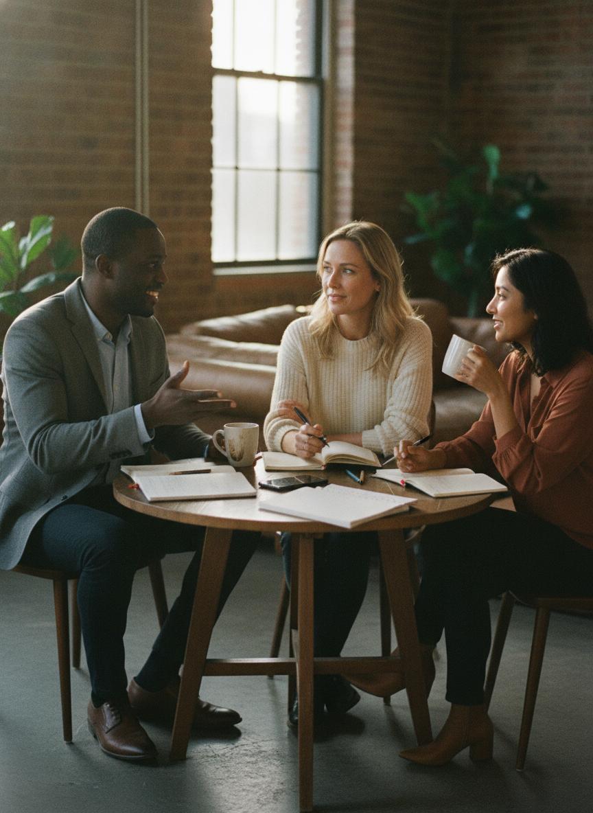 Colleagues in an open strategy discussion